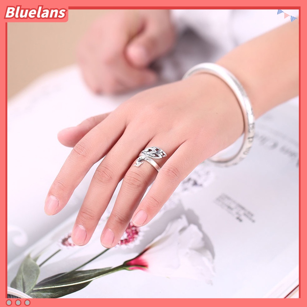 Bluelans Vintage Silver Pleated Engraved Peacock Women Open Ring Finger Jewelry Gift