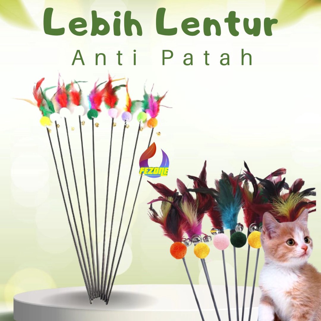 Tongkat Bulu Pompom Lonceng 14mm Pancing Mainan Kucing Murah Cat Toy Toys Stik Untuk Interaktif FEZONE