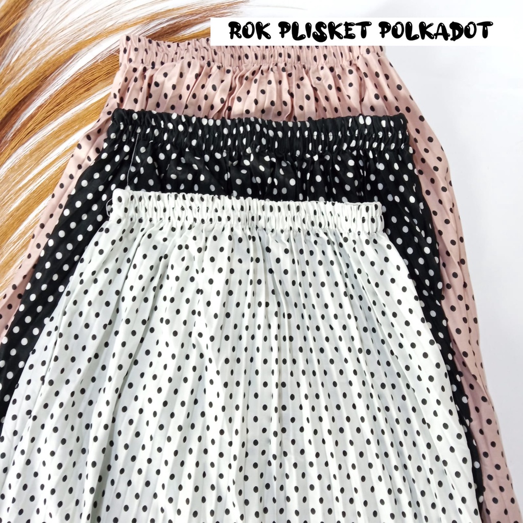 Rok panjang Plisket motif Polkadot