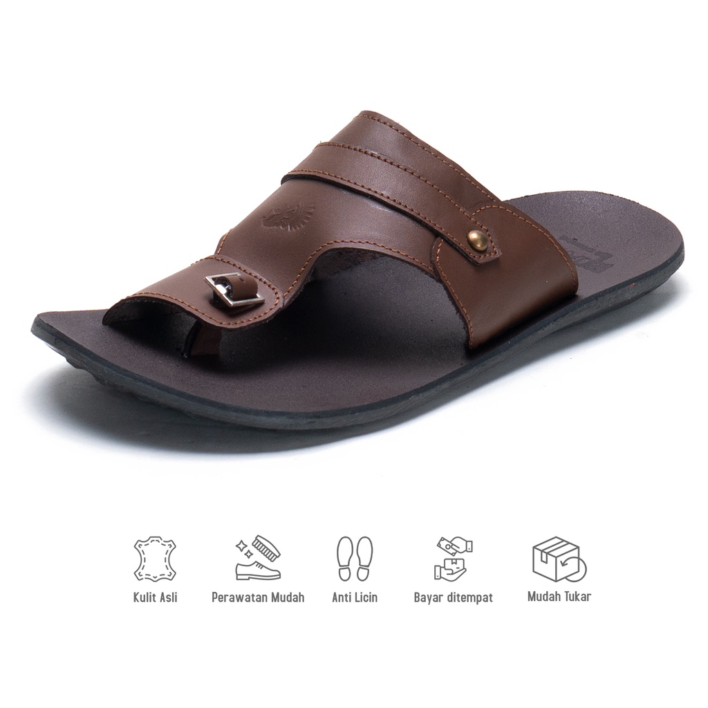 Sandal Pria Casual Sendal Kulit Asli Santai Model Jepit Hitam SDL601