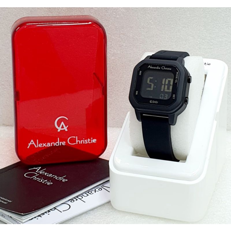 Jam Tangan Wanita Original Alexandre Cristie 9363 Digital Strap Rubber Free Boks Original