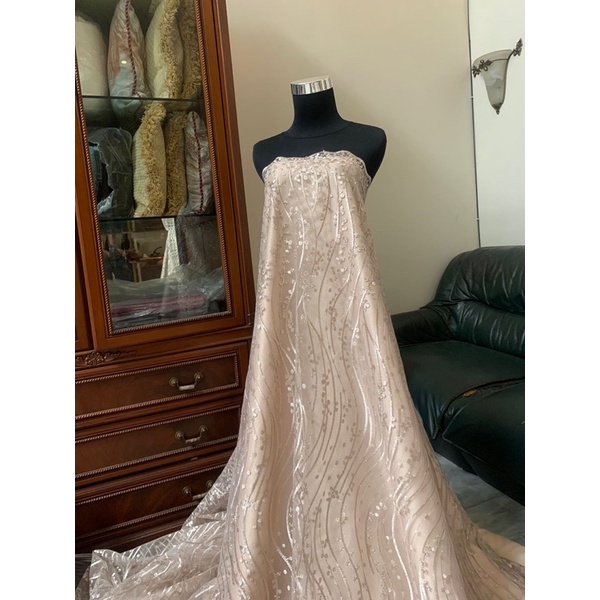 Kain Bahan Kebaya Brukat Tile Premium New Gloria Luxury Warna Coksu Latte Cokelat Susu