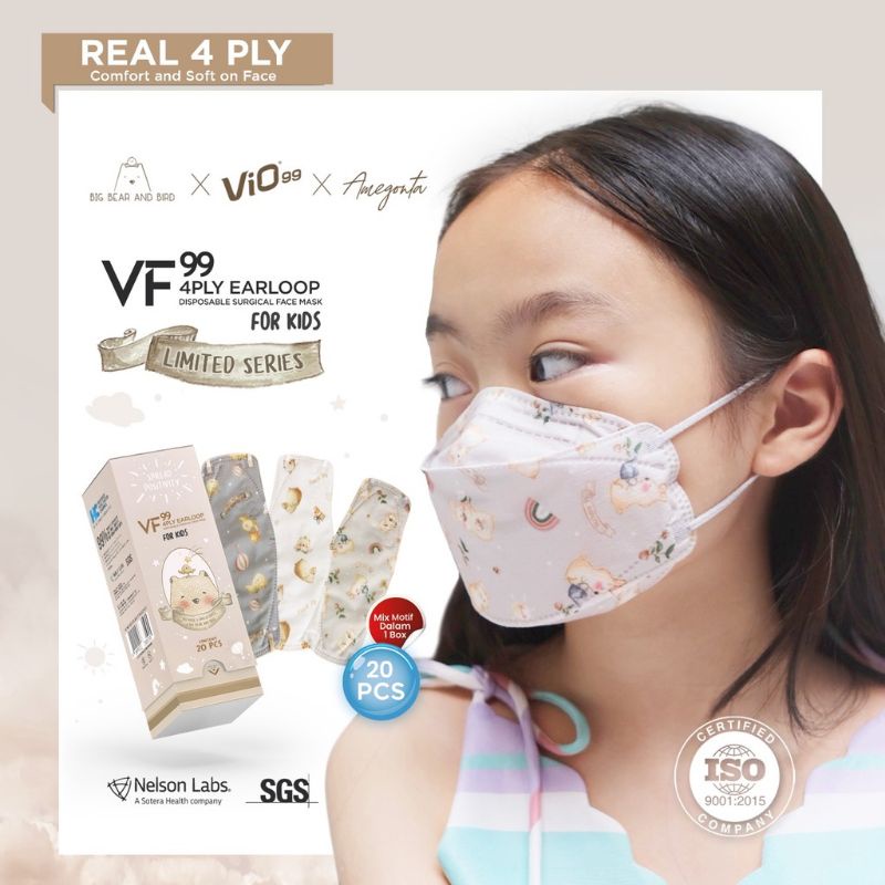 20PCS MASKER ANAK KF94 MOTIF KARAKTER BIG BEAR AND BIRD PREMIUM 4PLY EARLOOP VIO99 EXCLUSIVE LIMITED
