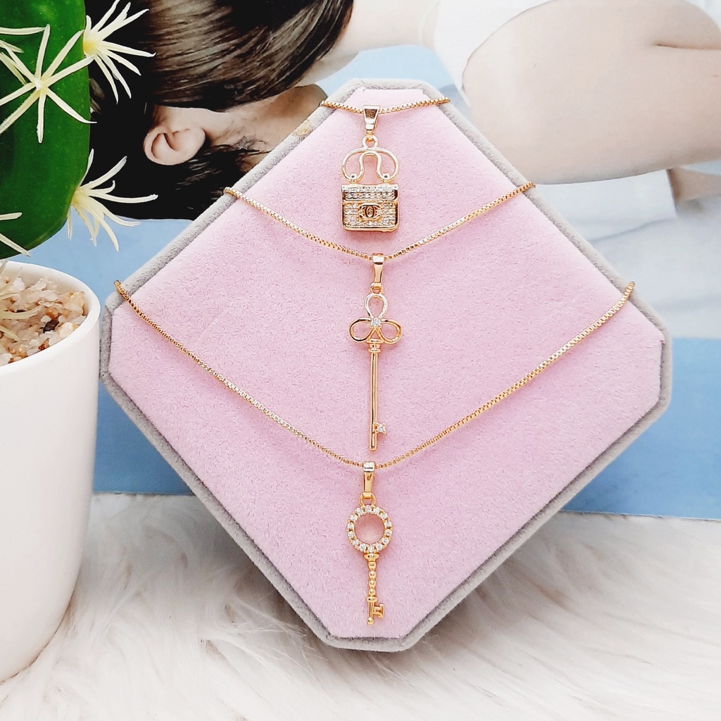 Kalung Xuping Mata Putih Pink Lapis Emas Asli - BN218