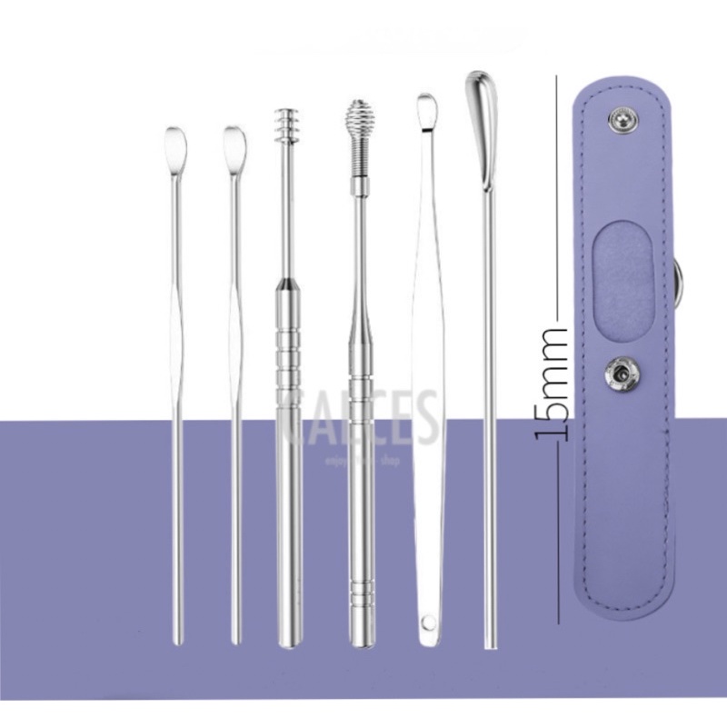 Alat Pembersih Telinga Korek Kuping Ear Spoon Tool 6 PCS-Pouch Ungu 6in1