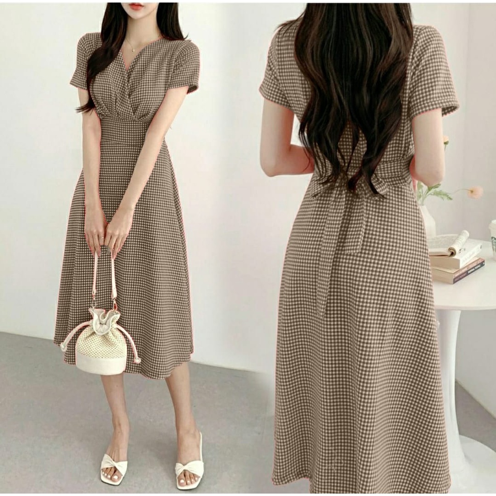 FWG - DRESS NAORA / DRESS KOTAK-KOTAK WANITA / CASUAL DRESS / DRESS / FASHION WANITA