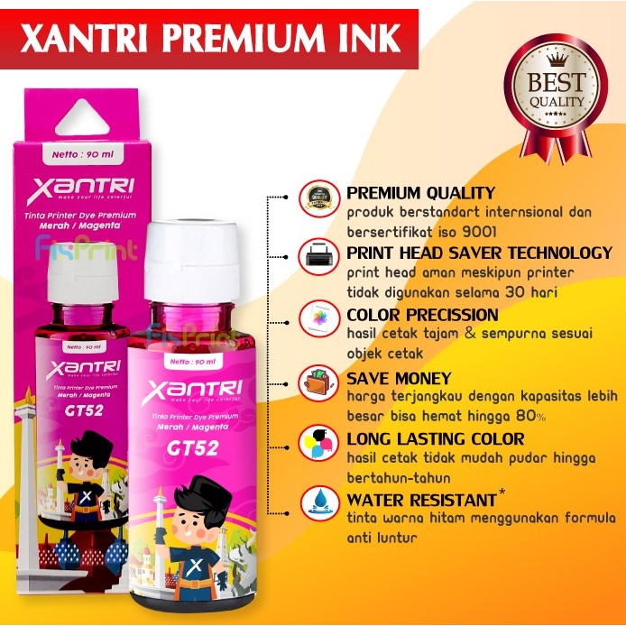 Tinta Premium Merk Xantri GT53 GT52 90ml, All In One Ink Tank 115 310 315 319 350 415 419 410 Smart Tank 450 510 550 610