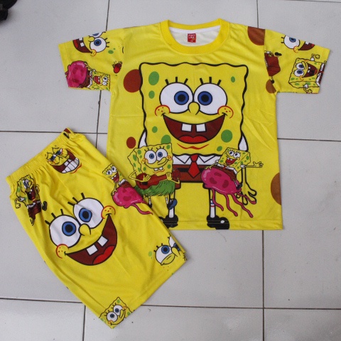 jersey kaos spongebob anak lengan pendek celana pendek usia 2-12thn