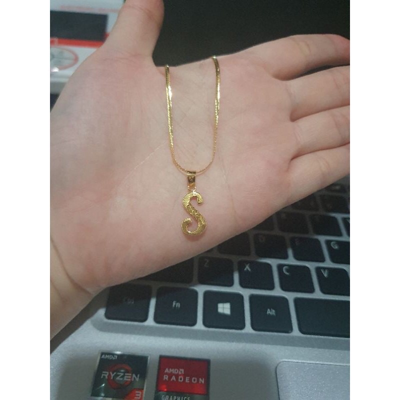 Set Kalung dan Liontin Latin Inisial Huruf S Elegant Emas Asli