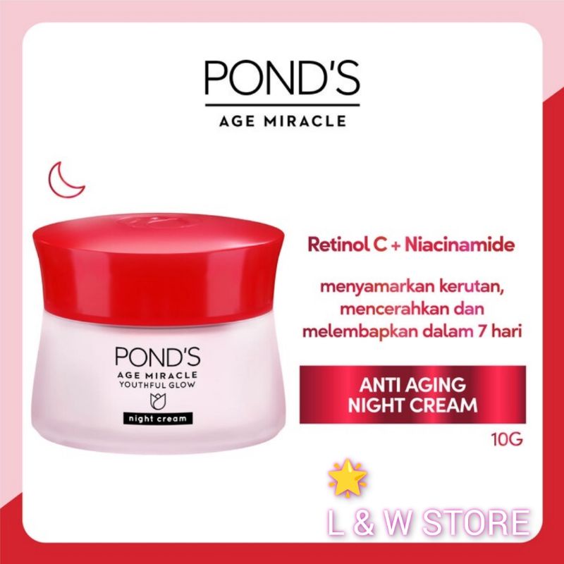Ponds Age Miracle Night Cream 10gr-moisturizer Anti  Aging+ Glowing With