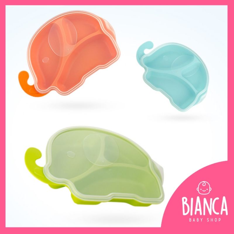 BIANCA - HK Piring Sekat 3 Motif Elephant + Tutup