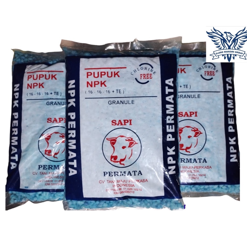 NPK Permata Cap Kepala Sapi 16-16-16+TE 1 Kg Granule mutiara