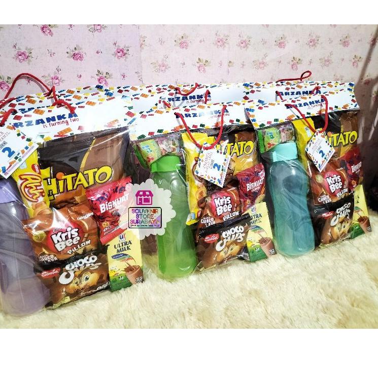 

12.12 Brand Paket Snack Ulang Tahun / Souvenir Boto Eco 350ml/ Hangtag Snack Ultah / Bingkisan Snack Label / Paket Snack Souvenir Botol