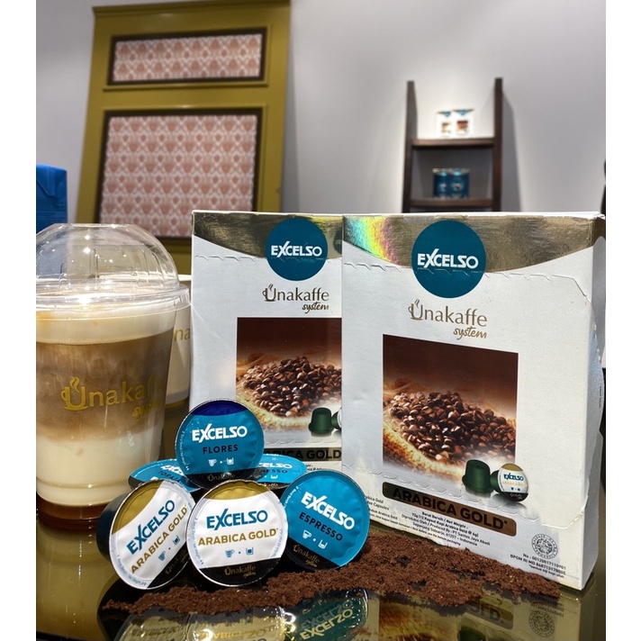 

Unakaffe System Coffee Capsule - Kopi Kapsul Excelso Unakaffe Arabica Gold Box isi 12 kapsul