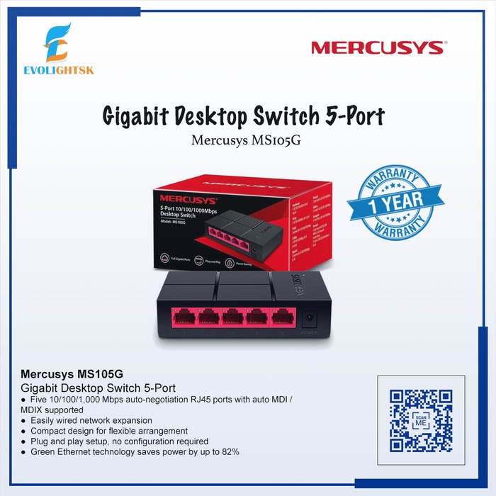 Mercusys Ms105G Gigabit Desktop Switch 5-Port / Gigabit Desktop Switch