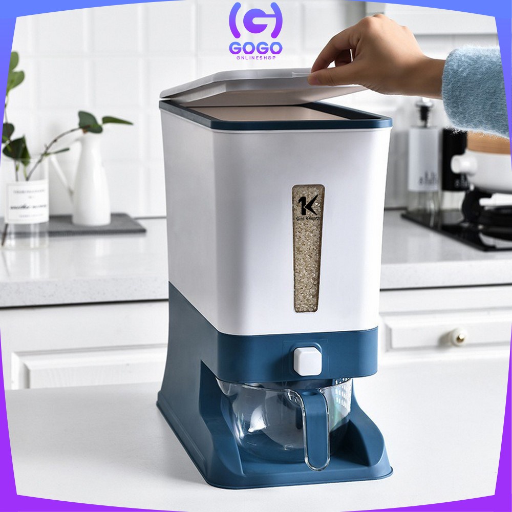 GOGO-C203 Dispenser Beras 12KG Rice Box Tempat Penyimpanan Beras Otomatis Dengan Wadah Pengering Beras