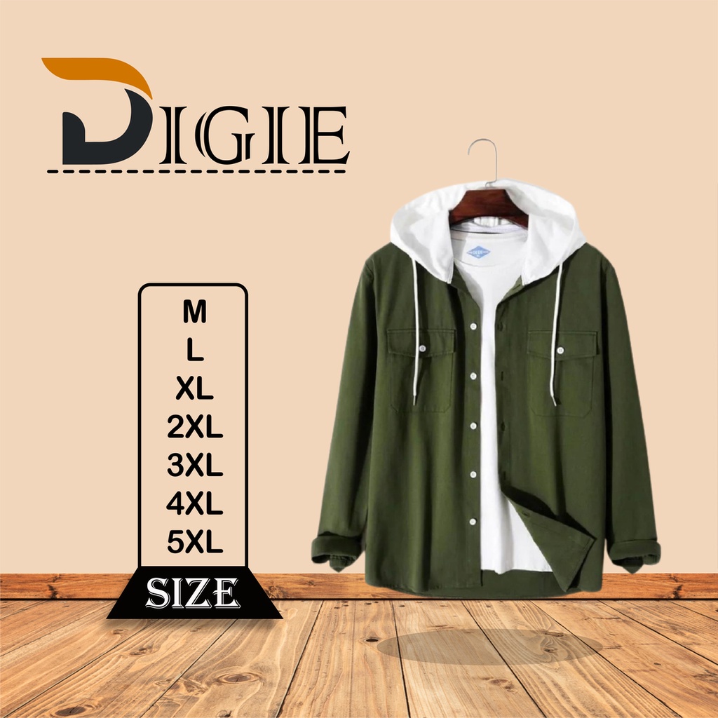 Hoodie Pria Hijau Army Putih