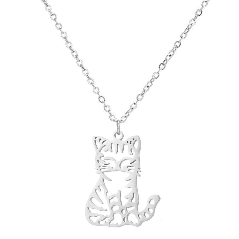 Kalung Rantai Liontin Kucing Dan Beruang Bahan stainless steel Untuk Wanita