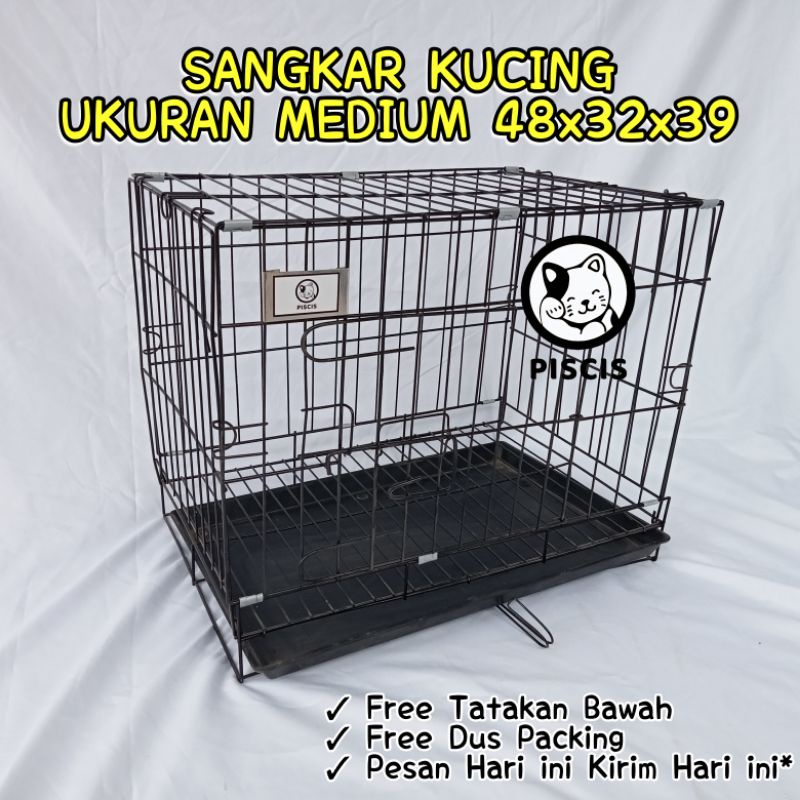 SANGKAR KANDANG KUCING MEDIUM MURAH BESI LIPAT PET CARGO SIZE M 48X32X39