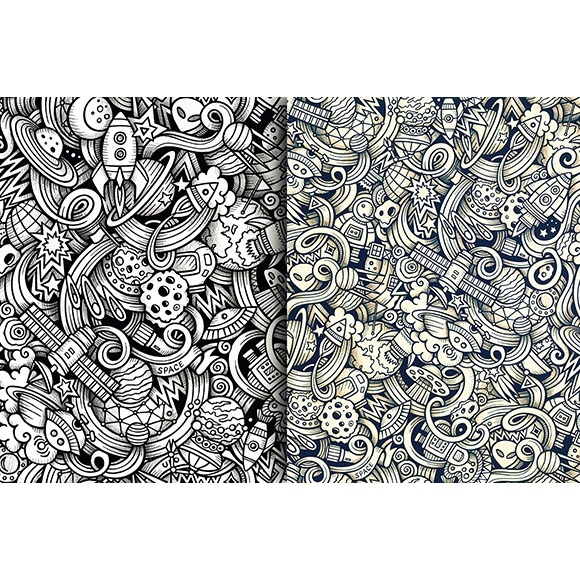 Space Graphics Doodles Seamless Pattern