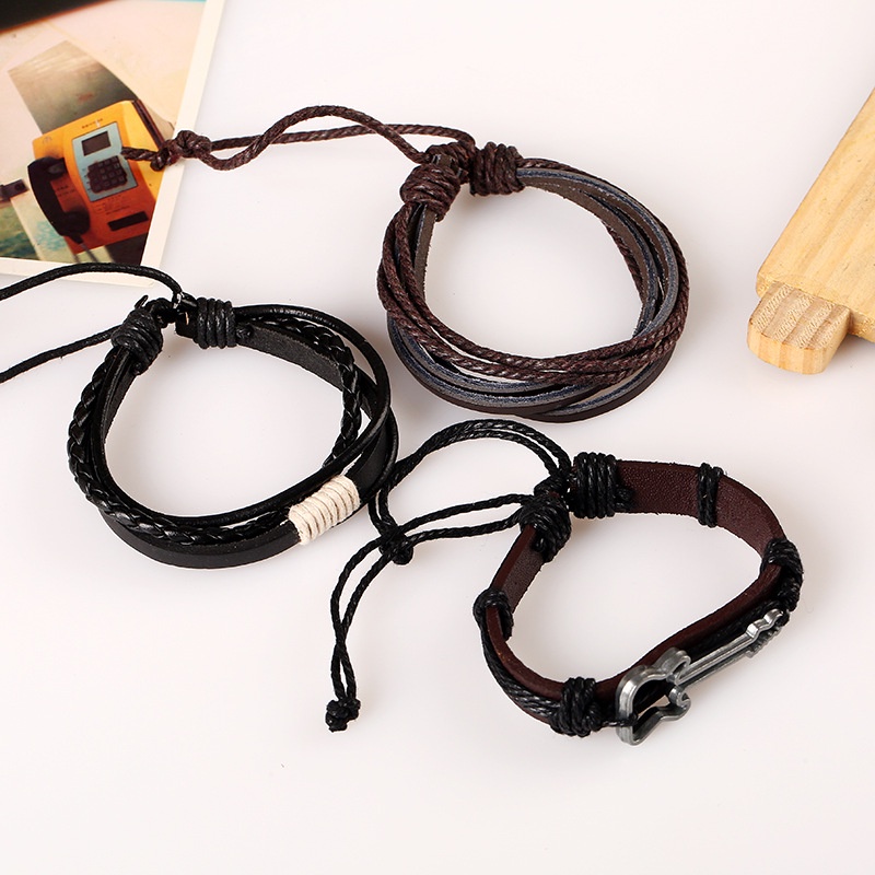 Gelang Multilayer Bahan Kulit Gaya Retro Eropa Amerika
