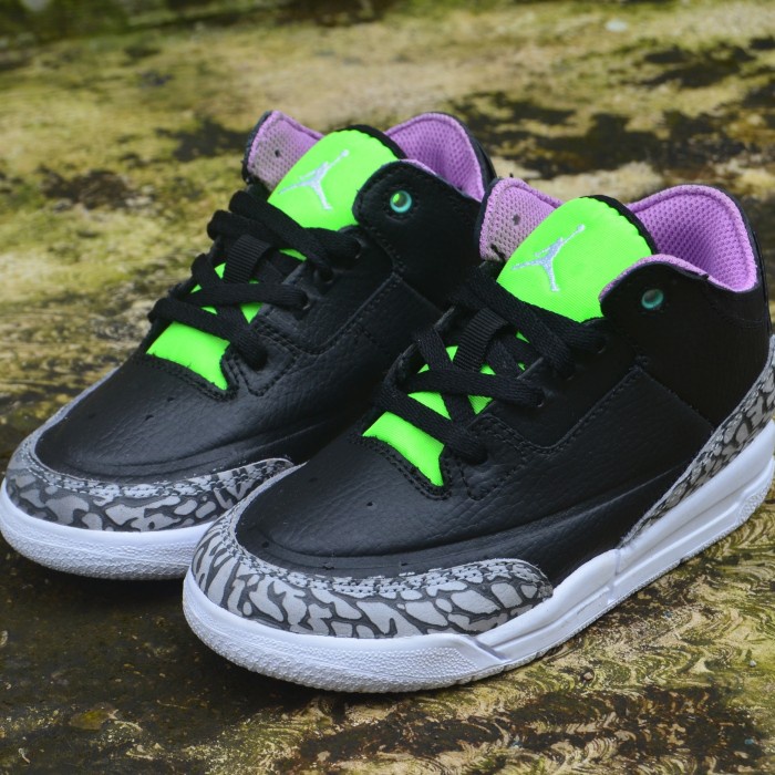{RaditStore} SEPATU ANAK ORIGINAL NIKE AIR JORDAN RETRO 3 BLACK PURPPLE GREEN WHITE Murah