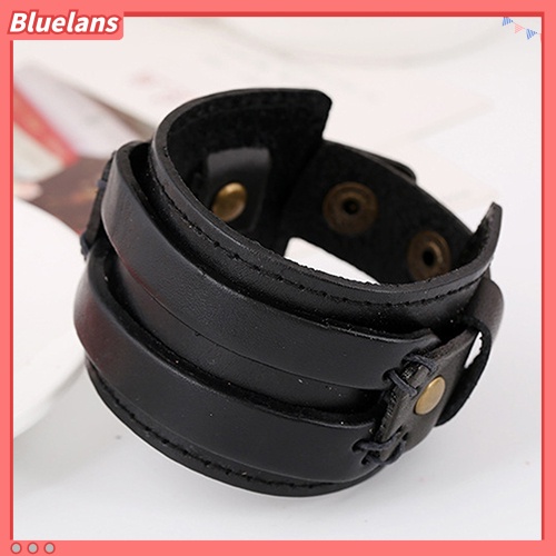 Bluelans Men Women Punk Retro Wide Faux Leather Belt Bracelet Wristband Jewelry Gift