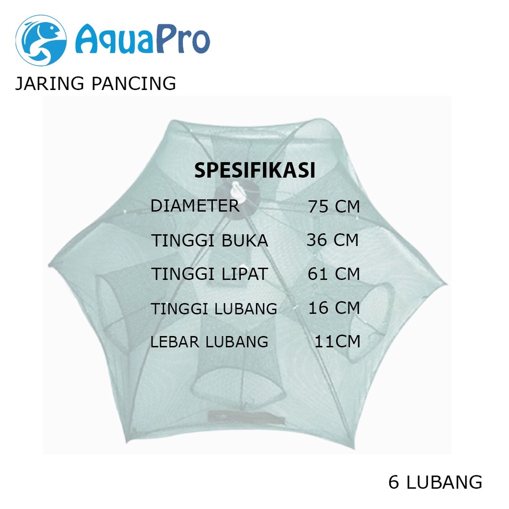 Aquapro Payung Bubu Jaring 6 Lubang Jebakan Perangkap Udang ikan Kepiting Model Payung 6 Lubang