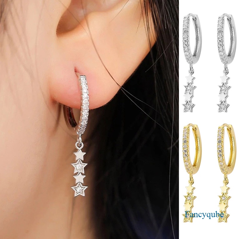 Fancyqube Anting Hoop Menjuntai Bentuk Bintang Untuk Wanita