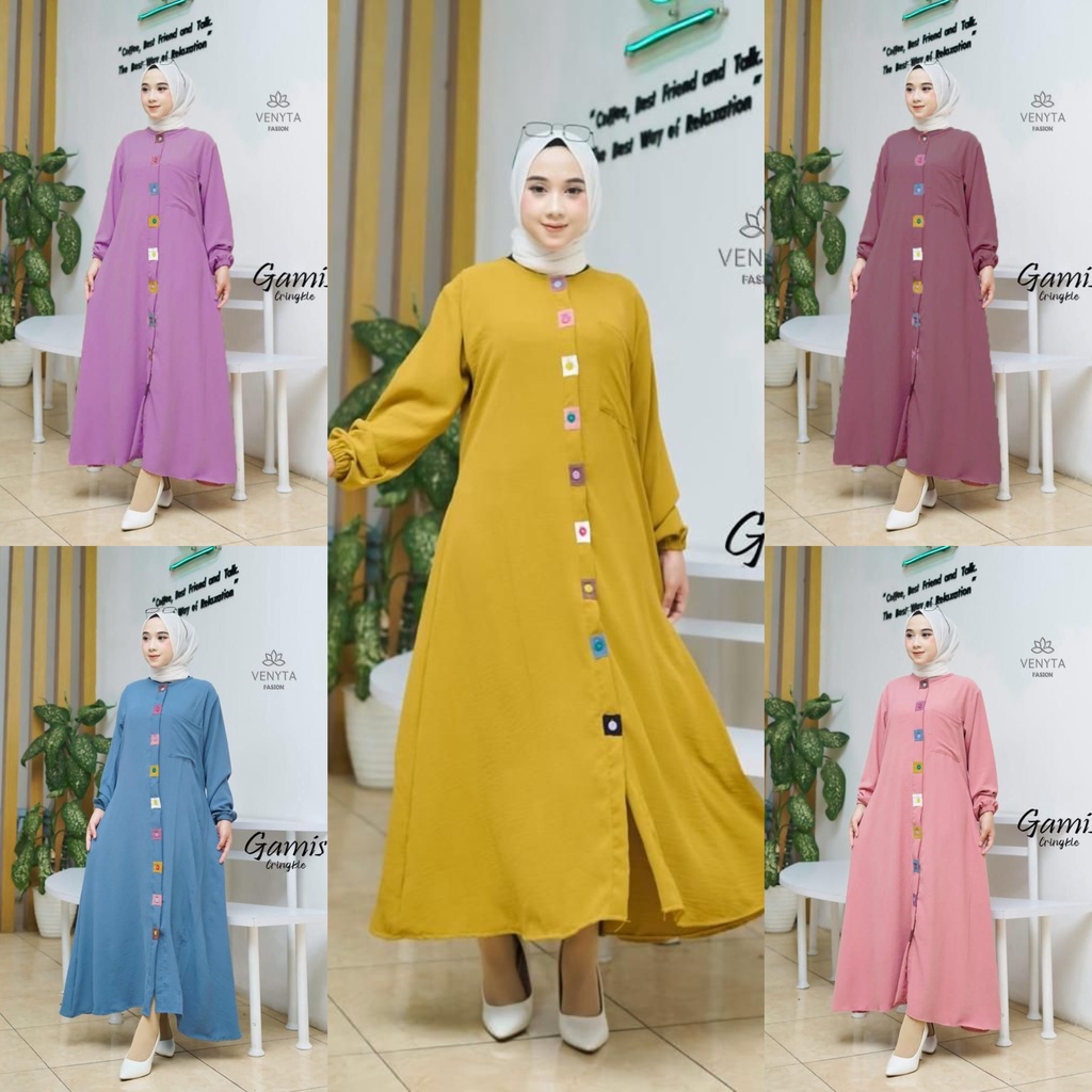 Midi dress viral kekinian citra janeta terbaru modern style baju gamis kancing warna warni terlaris