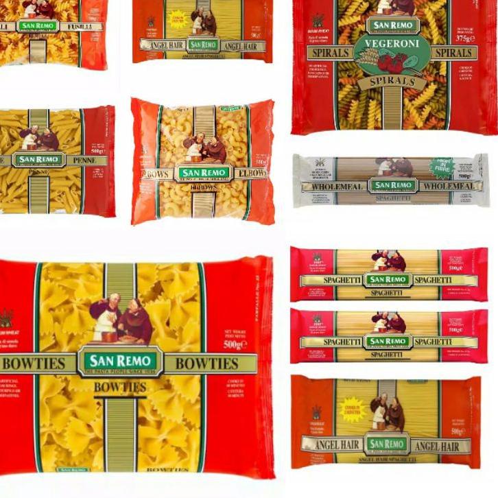 

Promo Max--SAN REMO PASTA 500 Gram gr Spaghetti/ Elbow/ Fettucine/ Fusilli