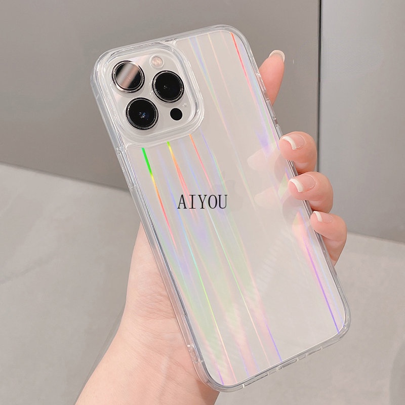 Case Bahan Akrilik Transparan Warna Gradasi Pelangi Untuk iPhone 14 Pro Max 13 X XS Max XR 12 Mini 11 Pro Max 6 6S 7 8 Plus