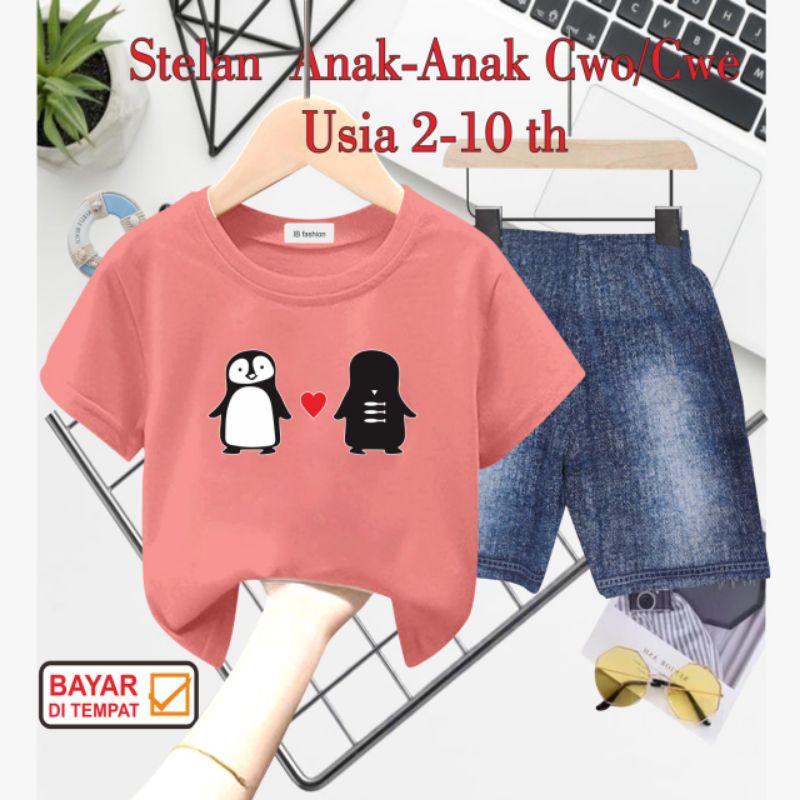 ((IB))SETELAN ANAK2 UNISEX SEMI JEANS/PINGUIN DIGITAL SABLON