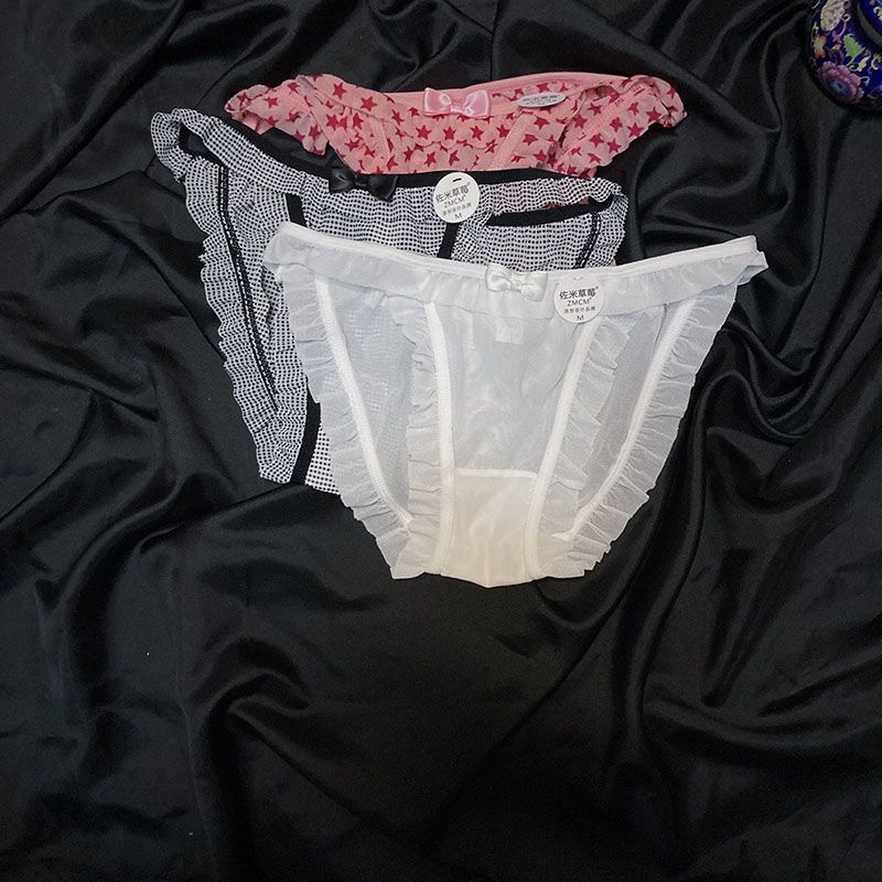 Jepang sheer mesh burung cek bintang busur lucu gadis pinggang rendah loli segitiga celana dalam wan