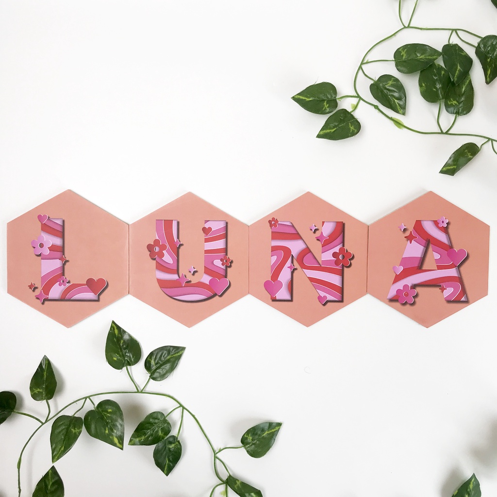 TENNESY HIASAN DINDING HEXAGONAL KUSTOM NAMA REQUEST ALFABET HURUF FONT INISIAL WALL DECOR PAJANGAN KAYU DEKORASI DINDING KAMAR TIDUR RUMAH
