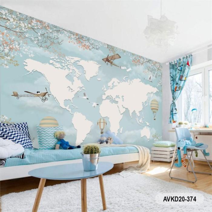 Wallpaper Wallpaper Anak 3D Laki Laki Wallpaper Dinding Anak Custom Peta Pesawat