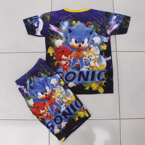 setelan baju anak laki laki sonic/baju kaos anak alki motif sonic full printing