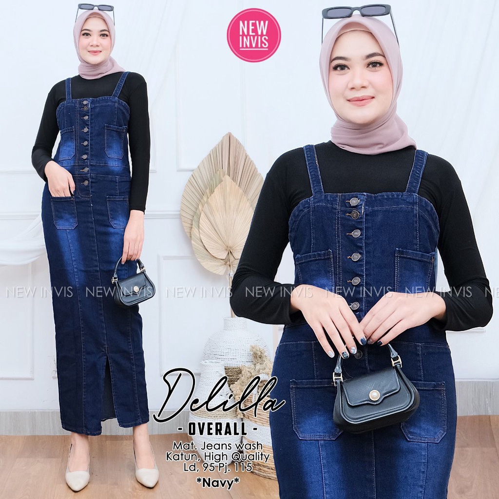 Overall Rok Span Wanita Strech Terbaru Delilla Overall Kancing Kekinian