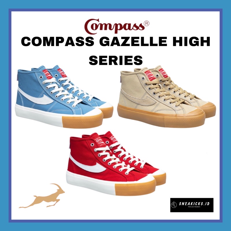 Jual [original] Sepatu Compass Gazelle High Blue Sky Cappuccino Red Gum Reissue Limited