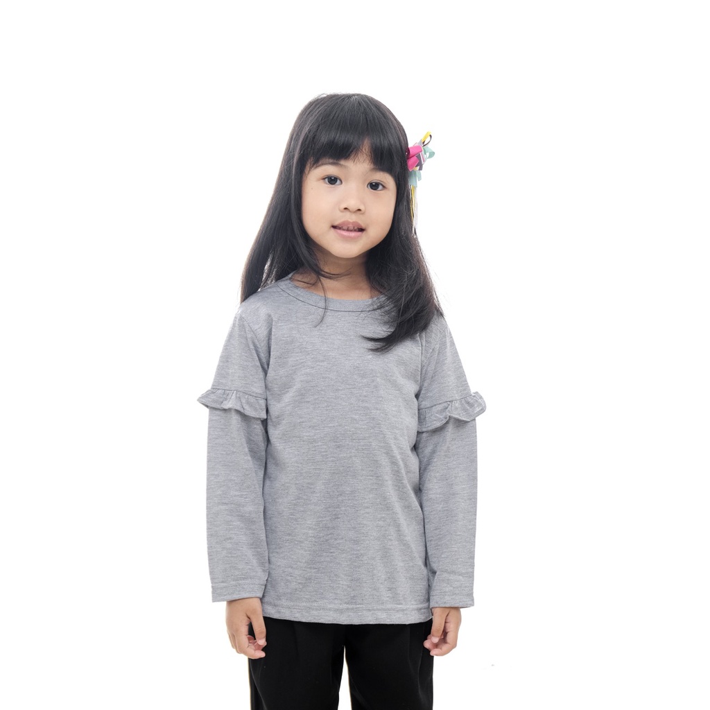 BAJU ANAK PEREMPUAN / KAOS ANAK PEREMPUAN / PAKAIAN ANAK CEWEK POLOS RAMPEL TANGAN ABU MISTY BRAND SUPERKSIDCLOTH 1 - 11 TAHUN