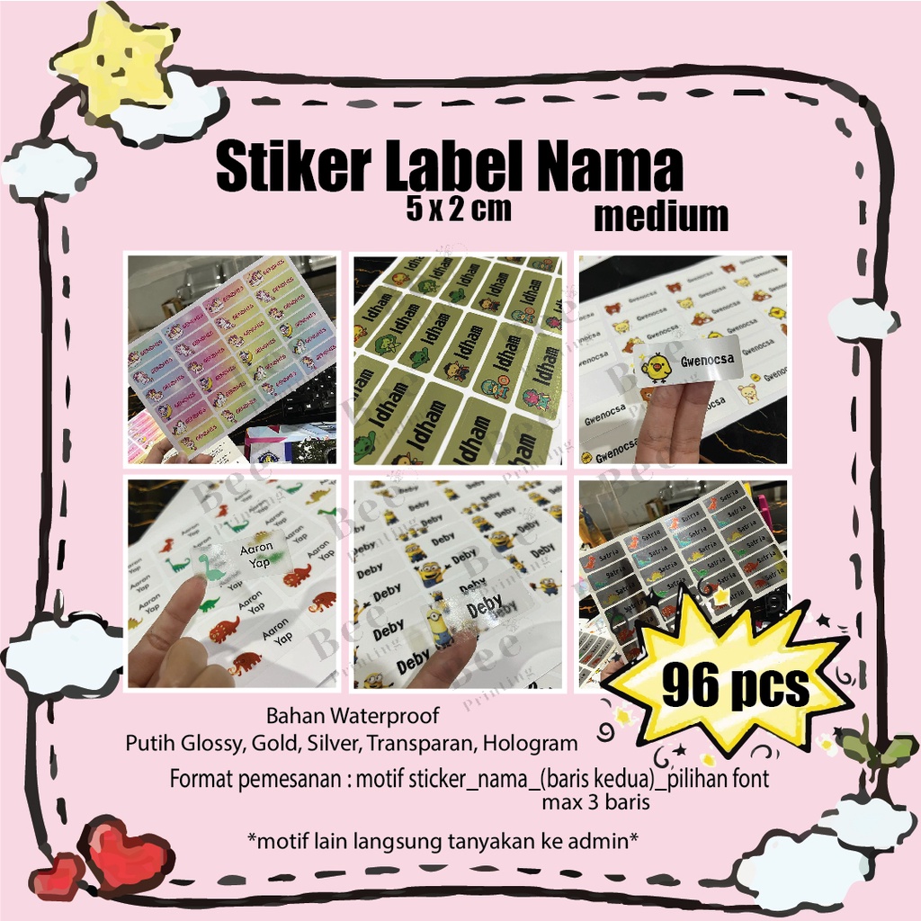 

STIKER LABEL NAMA ANAK WATERPROOF | VINYL GOLD SILVER TRANSPARAN HOLO