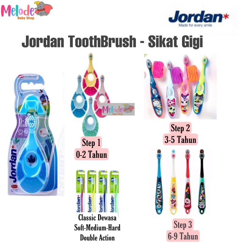 Jordan Sikat Gigi Anak / Jordan Toothbrush / Step 1 / Step 2 / Step 3 / Dewasa