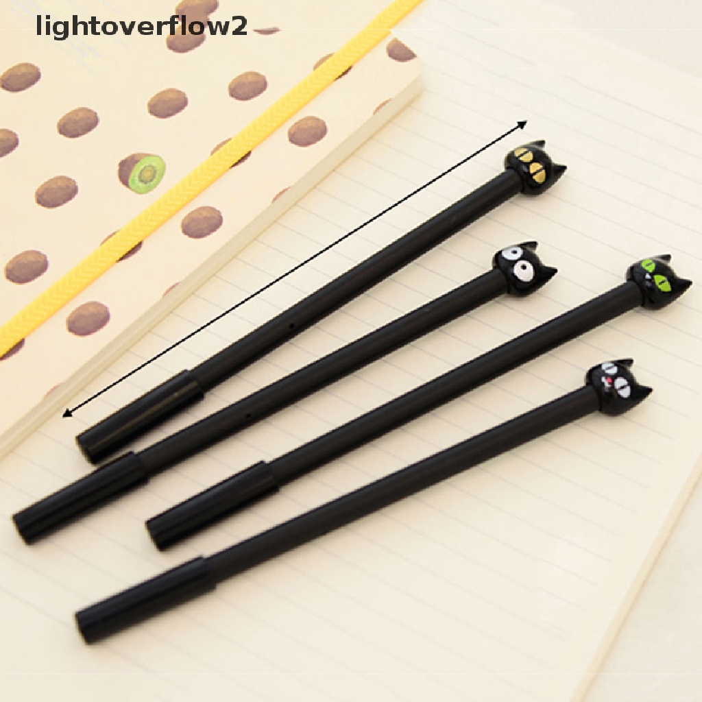 (lightoverflow2) 4pcs Pulpen Gel 0.5mm Bentuk Kucing Hitam Untuk Sekolah