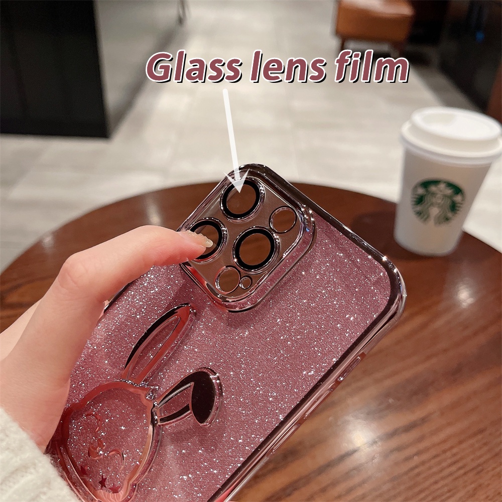 Soft case tpu Transparan Motif Kelinci Putih Glitter Untuk iphone 14 Pro Max 13 Pro Max 11