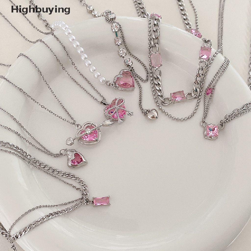 Kalung Rantai Choker Hias Liontin Hati Kristal Mutiara Warna Pink Untuk Wanita Glory