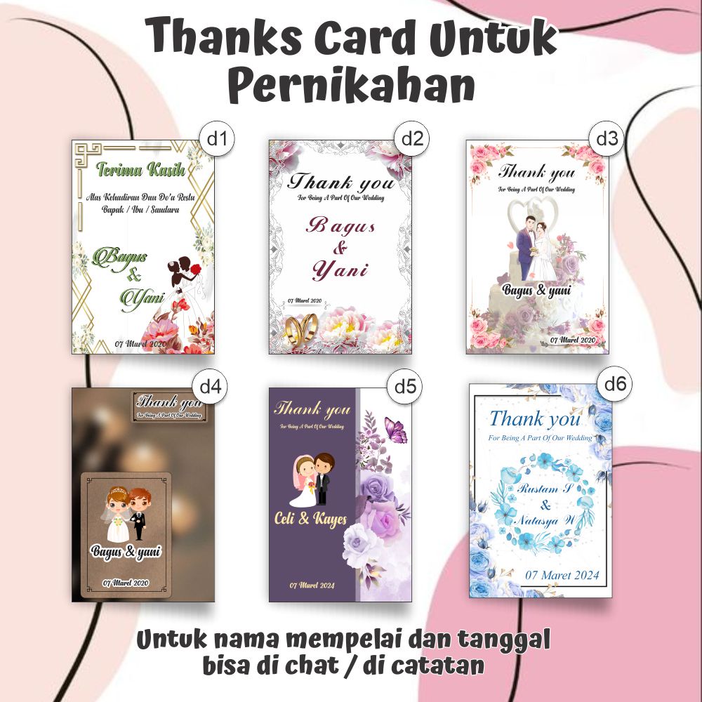 Kartu ucapan Terima kasih / Kartu Souvenir /Kupon Souvenir Thanks card /Wedding card