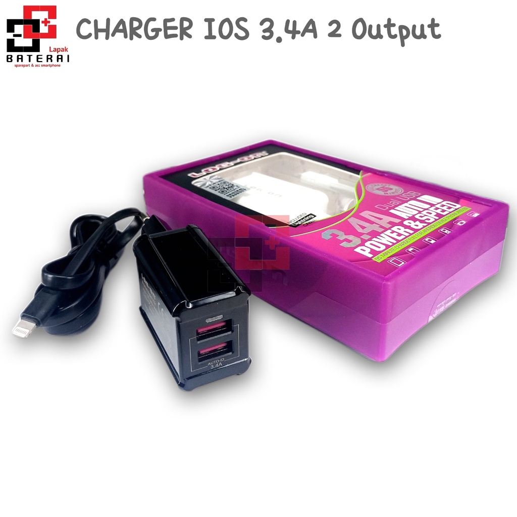 LOG - ON L-021 Charger Iphone Ios 3.4A 2 OutPut | Casan Iphone Lightning Fast Charging | Fast Charger