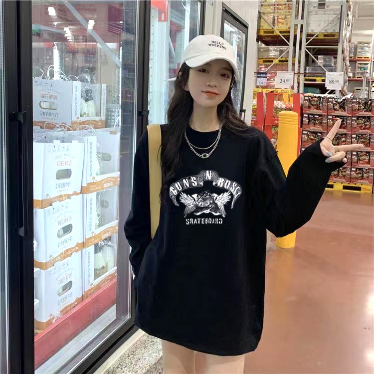 Kaos Lengan Panjang Wanita Crewneck Korean Style Cetak Grafis Sweatshirt