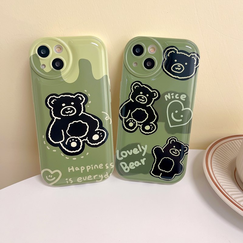 Soft Case Desain Beruang Hijau Untuk iPhone 7 8 14 Plus 7 + 8 + SE 2020 X XR XS Max 11 12 13 14 Pro Max