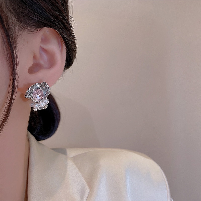 Anting Tusuk Sterling silver 925 Model Bunga Dengan Mutiarakristal Untuk Wanita